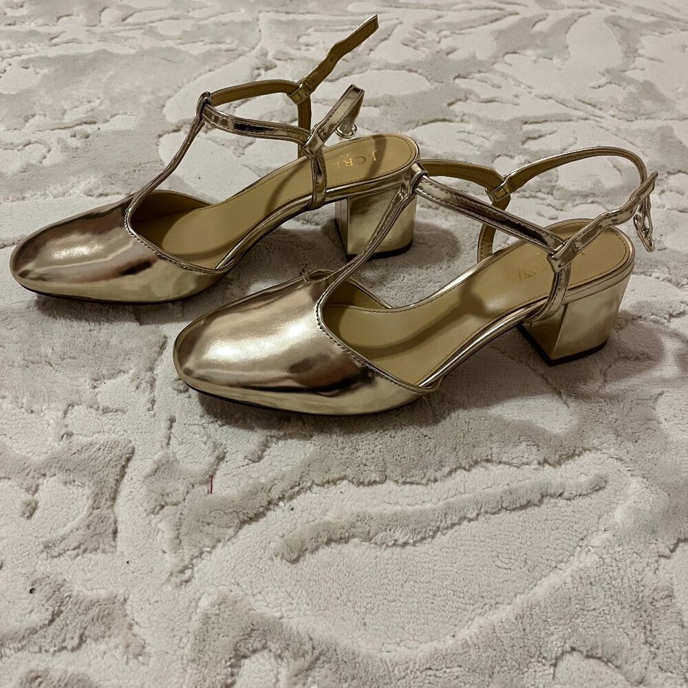 J.Crew T-Strap Heels in Gold